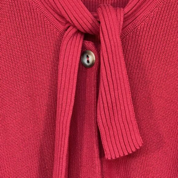 Talbots 1-Button Cardigan Sweater Women M Red‎ Long Sleeve Tie-Neck Knit Cotton - Picture 4 of 14